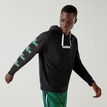 Lacoste Lacoste SPORT Crocodile Print Hooded Cotton Sweatshirt - Mikiny Pánské Černé | CZ-jIFZa5